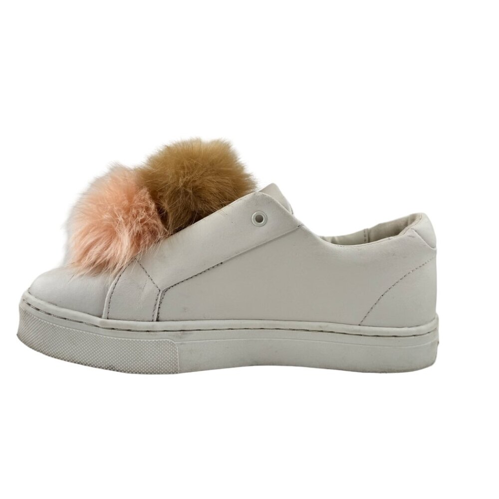 Sam Edelman White Leather Tan Blush Faux Fur Pom Pom Sneaker Shoes Size 9M - Picture 4 of 5